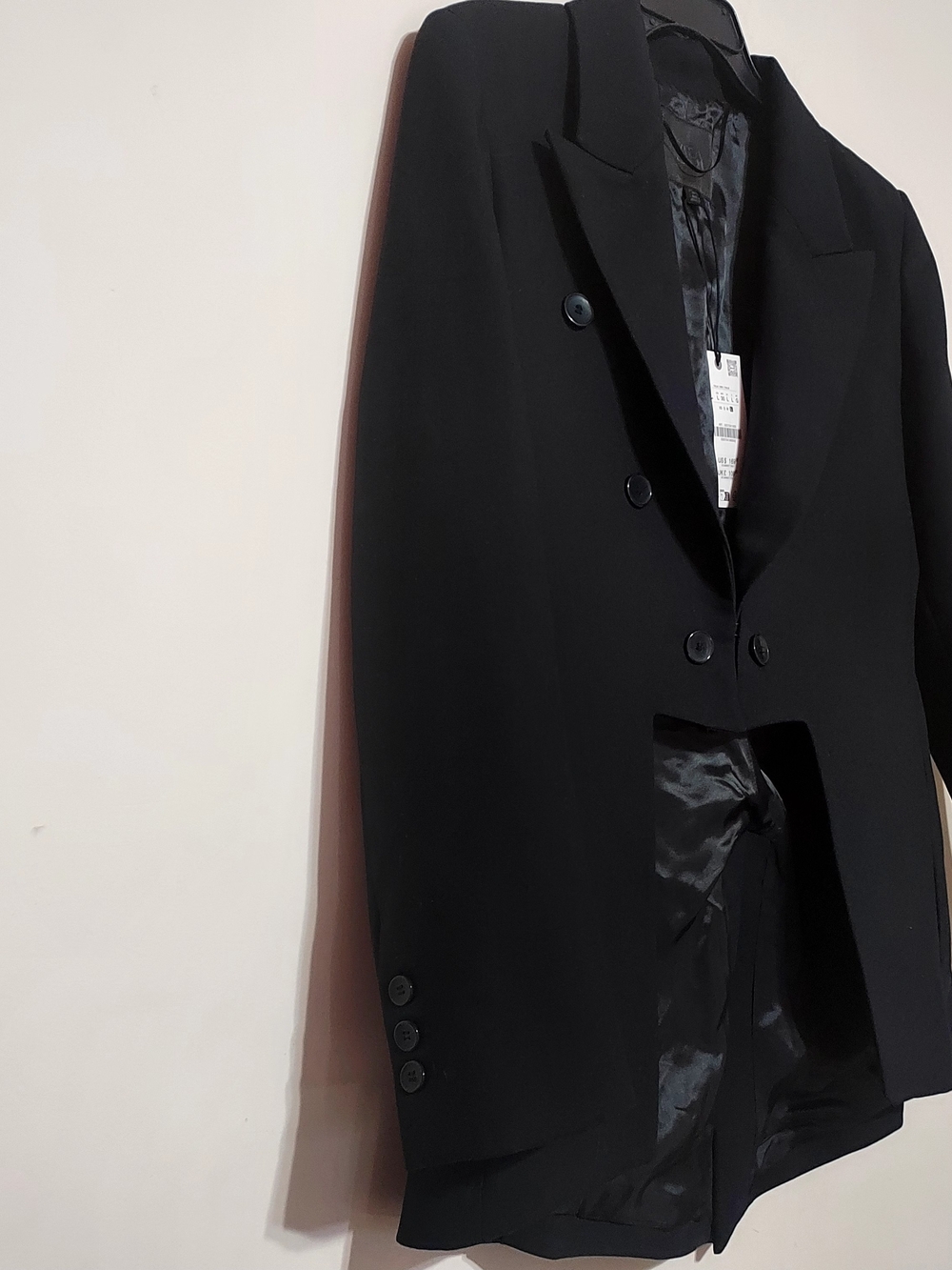 Zara zw Collection Asymmetric  Black  Double-Breasted Blazer Sz-L - Picture 9 of 13